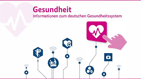 Titelblatt Gesundheitsbroschüre mit dem Titel "Zugang zum deutschen Gesundheitssystem"