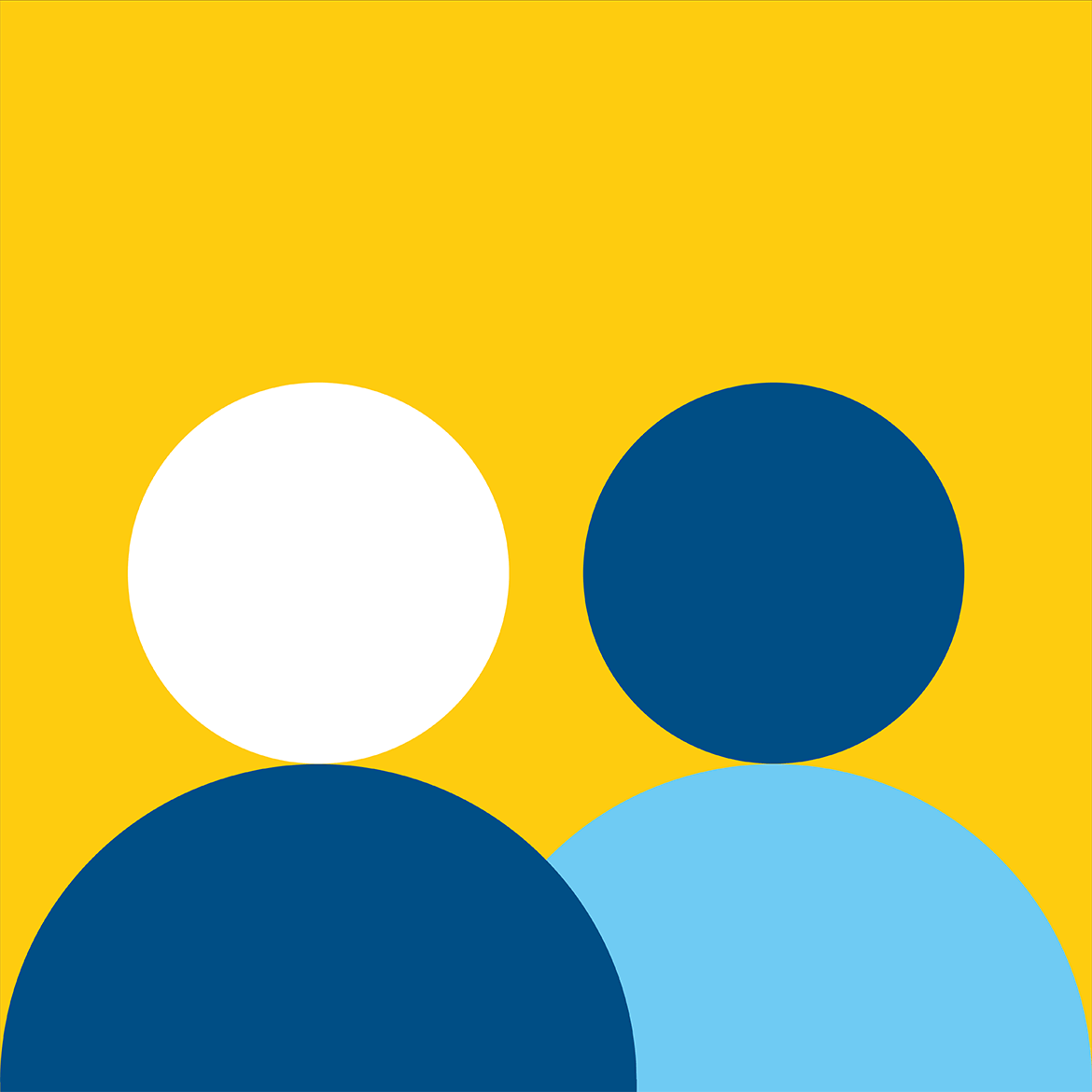 Zwei stilisierte Personen vor gelbem Hintergrund