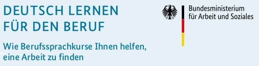 Logotipo de la página de información del BMAS: Aprender alemán para el trabajo