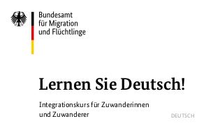 Portada del folleto con el título «Folleto: ¡Aprenda alemán! Cursos de integración para inmigrantes""