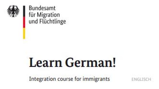 Cover sheet of the flyer with the title “Flyer: Learn German! Integration courses for immigrants