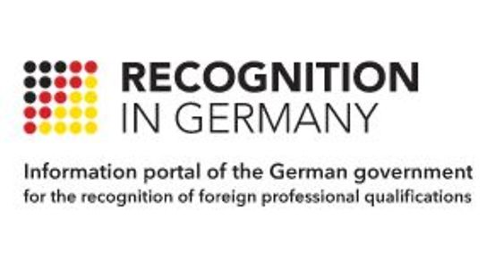 The image shows a square of dots in the colours black, red, gold and the words Recognition in Germany