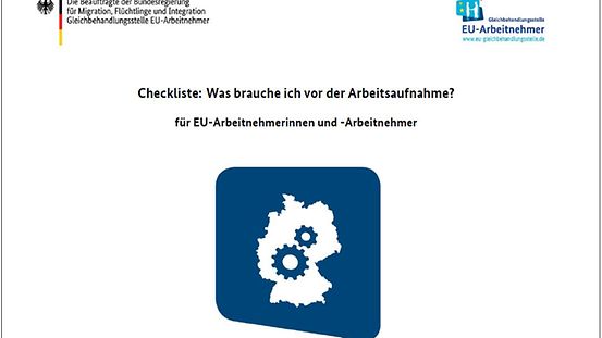 Portada lista de comprobación aceptación de empleo con pictograma mapa de Alemania