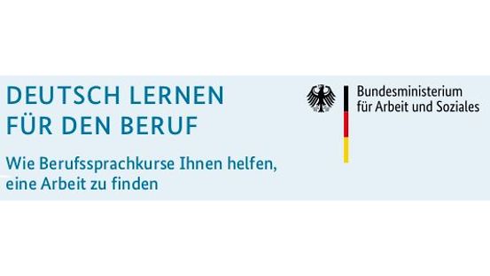 Λογότυπο ενημερωτικού ιστοτόπου Ομοσπονδιακού Υπουργείου Εργασίας και Κοινωνικών Υποθέσεων: Εκμάθηση γερμανικών για τη δουλειά