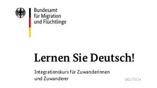 Εξώφυλλο του φυλλαδίου με τίτλο «Φυλλάδιο: Μάθετε Γερμανικά! Κύκλος μαθημάτων ένταξης, για μετανάστες και μετανάστριες»